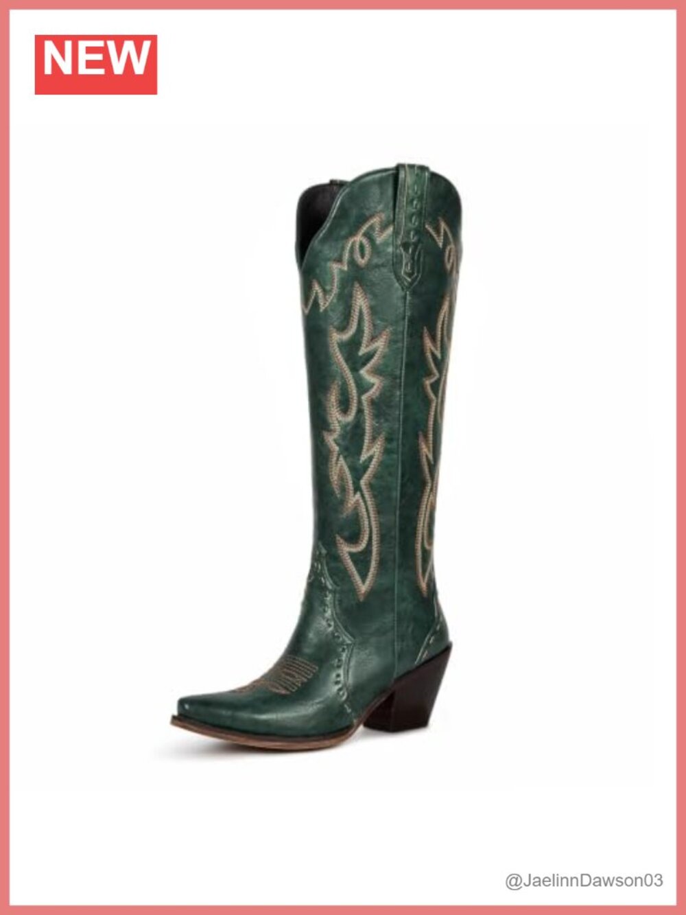 Faux Leather Western Cowboy Boots Snip Toe Embroidery Zip Block Heel Knee High